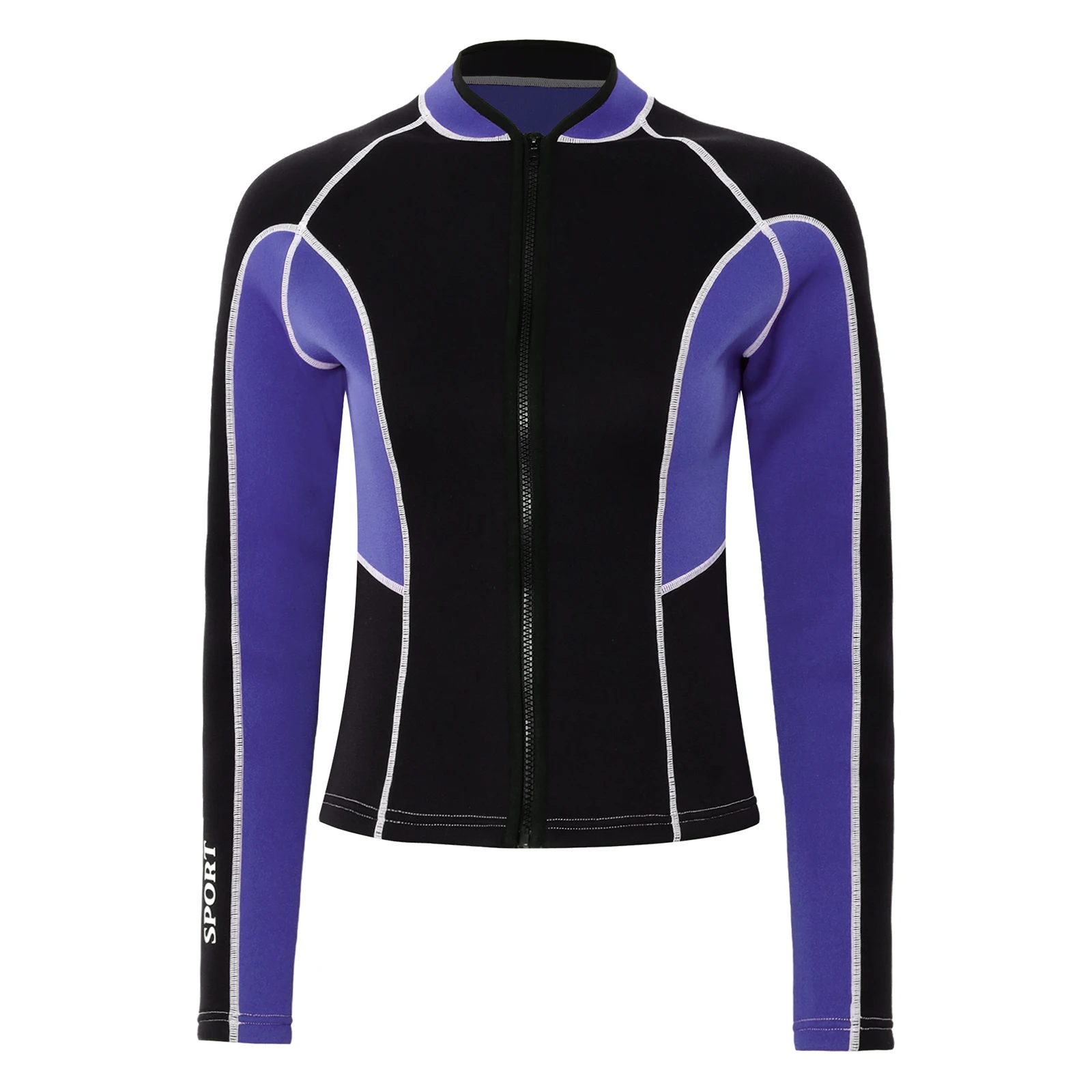 Women 1.7mm Neoprene Wetsuit Tops Swim Outerwear Long Sleeve Contrast Color Jacket for Beach Vacation Swimming Sunbathing Resort