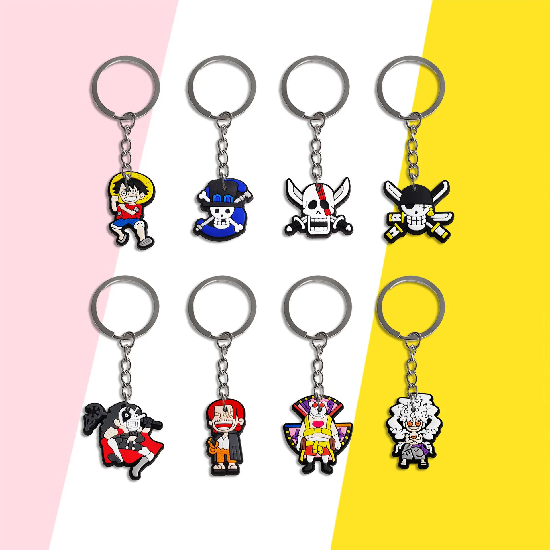 MINISO Classic Anime Luffy Keychains Cartoon One piece Doll Keyrings Anime Figure Pendant Keyholder Car Key Chains