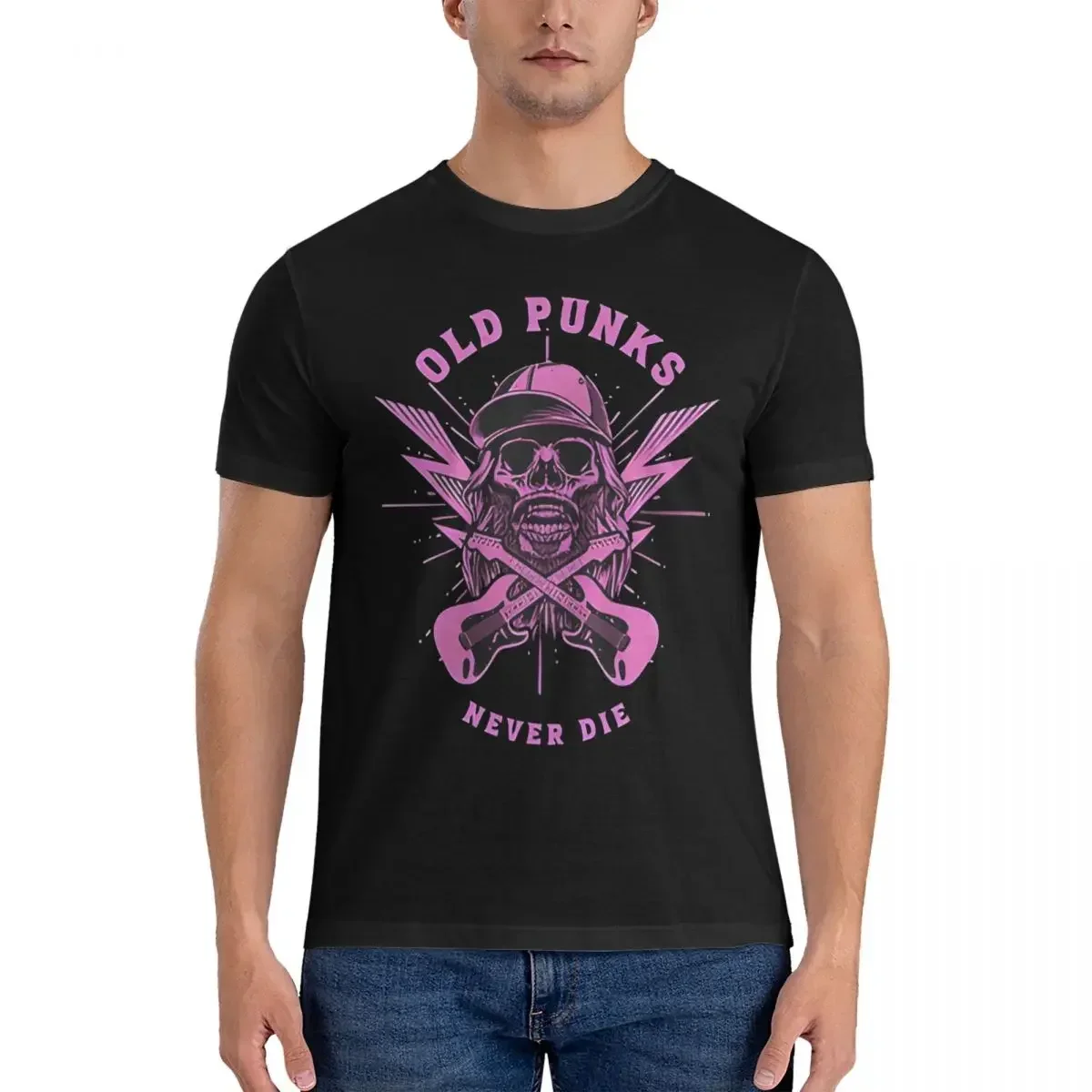 Men T-Shirts  Skirt Humor Pure Cotton Tees Short Sleeve Old Punks Never Die T Shirt O Neck Tops Summer