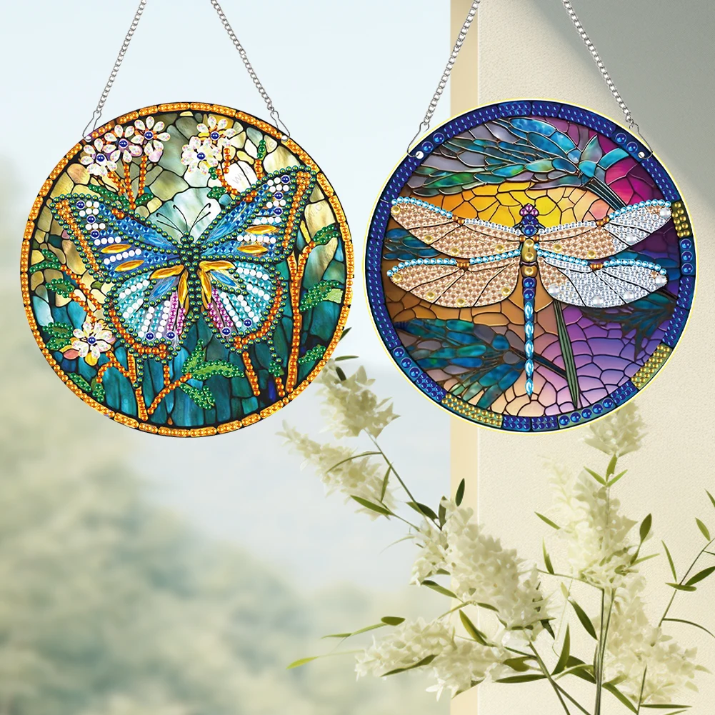 

2pcs Butterfly Theme 2D Flat DIY Diamond Art Pendant Wall Decor for Home&Window