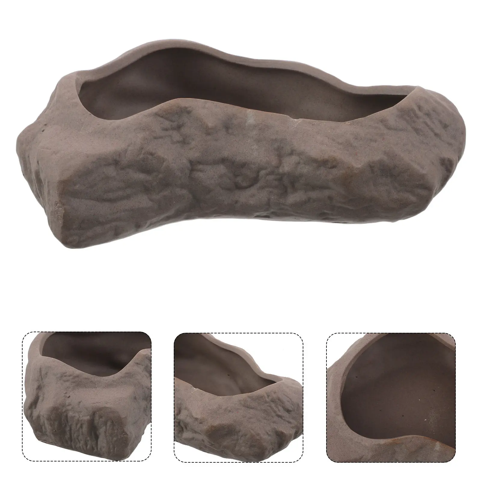

Ceramic Succulent Planter Bowl Stone Effect Design No Drainage Hole for Indoor Living Room Office Decor Bonsai Water Feature