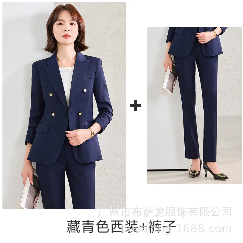 Gris à manches longues petit costume col veste femmes pantalon deux pièces ensemble automne hiver nouveau professionnel à la mode trajet