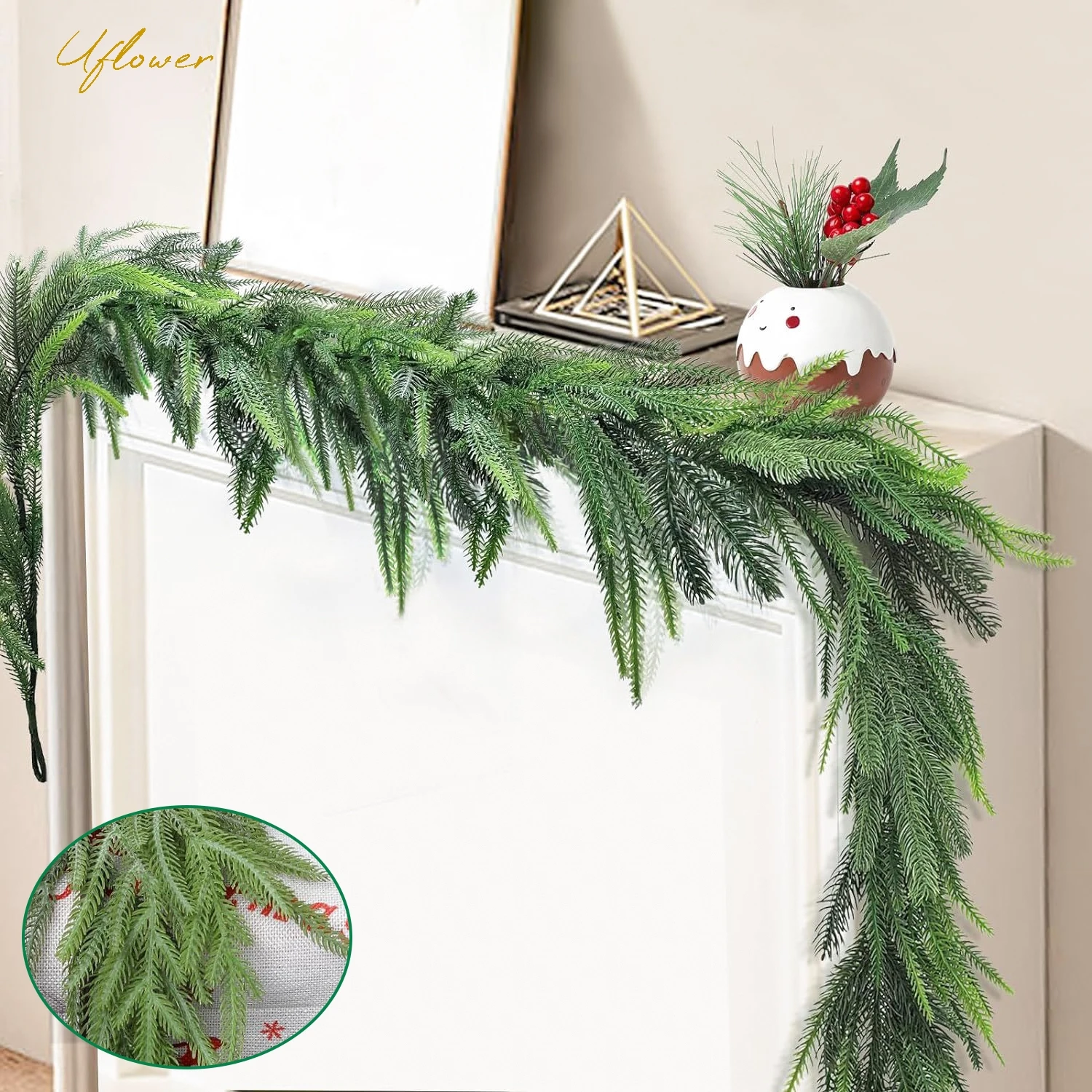 Uflower 270cm Christmas Decoration Garland Decoration Rattan Wreath Decorated Mantel Fireplace Stairs Wall OutDoor Garland Decor