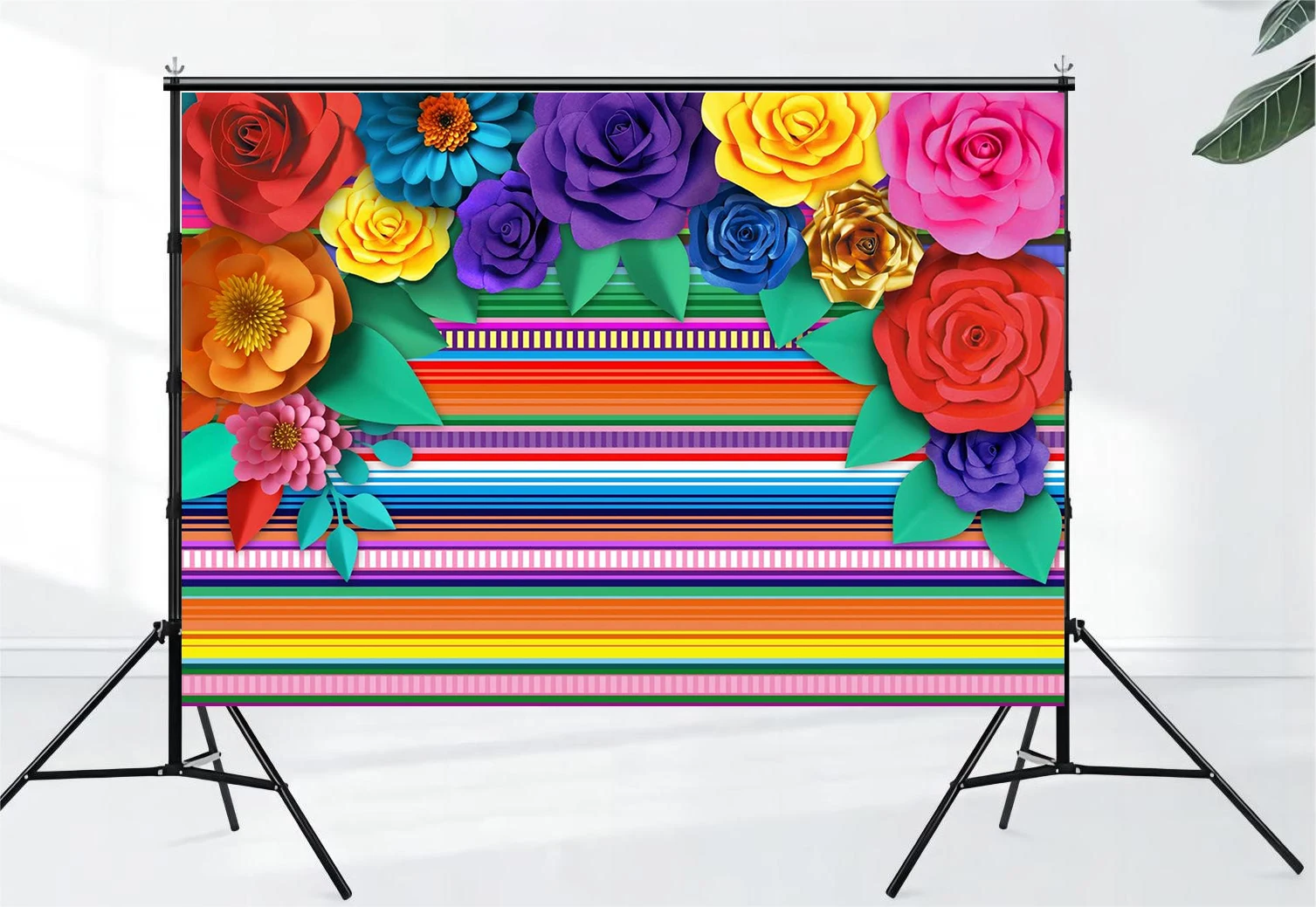 Mexican themed party striped background carnival May 5th paper flower background party decoration cake table decoration