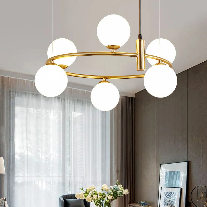 

Nordic White Glass Chandeliers Parlor Restaurant Pendant Lamp Cord Adjustable Gold Black Metal G9 Bulb Home Deco