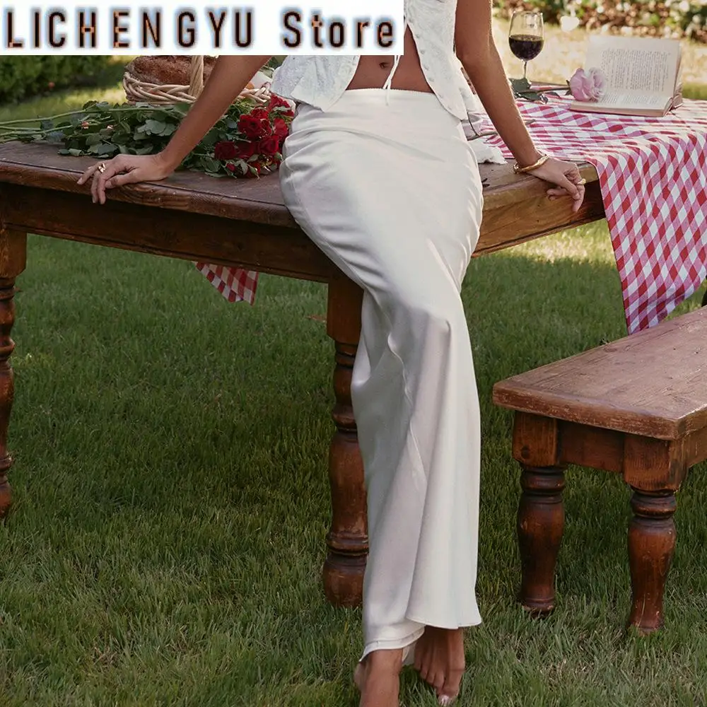 New Sexy Women's Tint Temperament Slim Fit Wrap Hip Skirt Spicy Girl Half Skirt Elegant Fishtail Skirt White Long Skirt