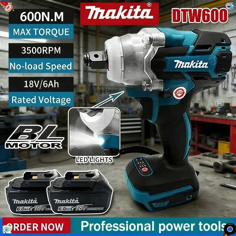 

Аккумуляторный ударный гайковерт Makita DTW600 с высоким крутящим моментом, бесщеточный, 18В, для авторемонта
