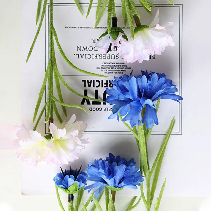 Romantic Cornflower Blue Silk Flowers Nordic White Artificial Flower Plant Banquet Party Portico Decor Photography Props