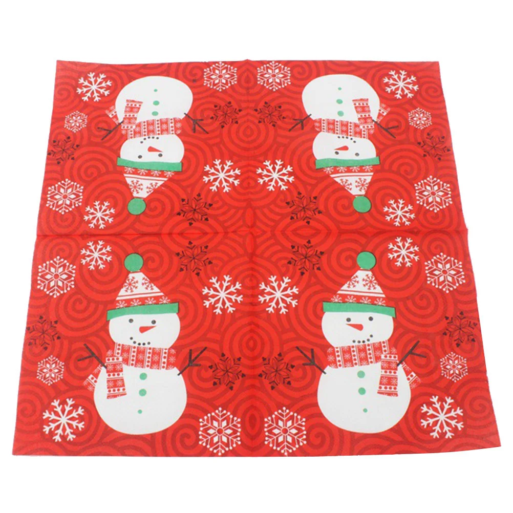 50 PCS Papel de embrulho Guardanapos de banquete de Natal Placemats de Natal Floco de neve impresso