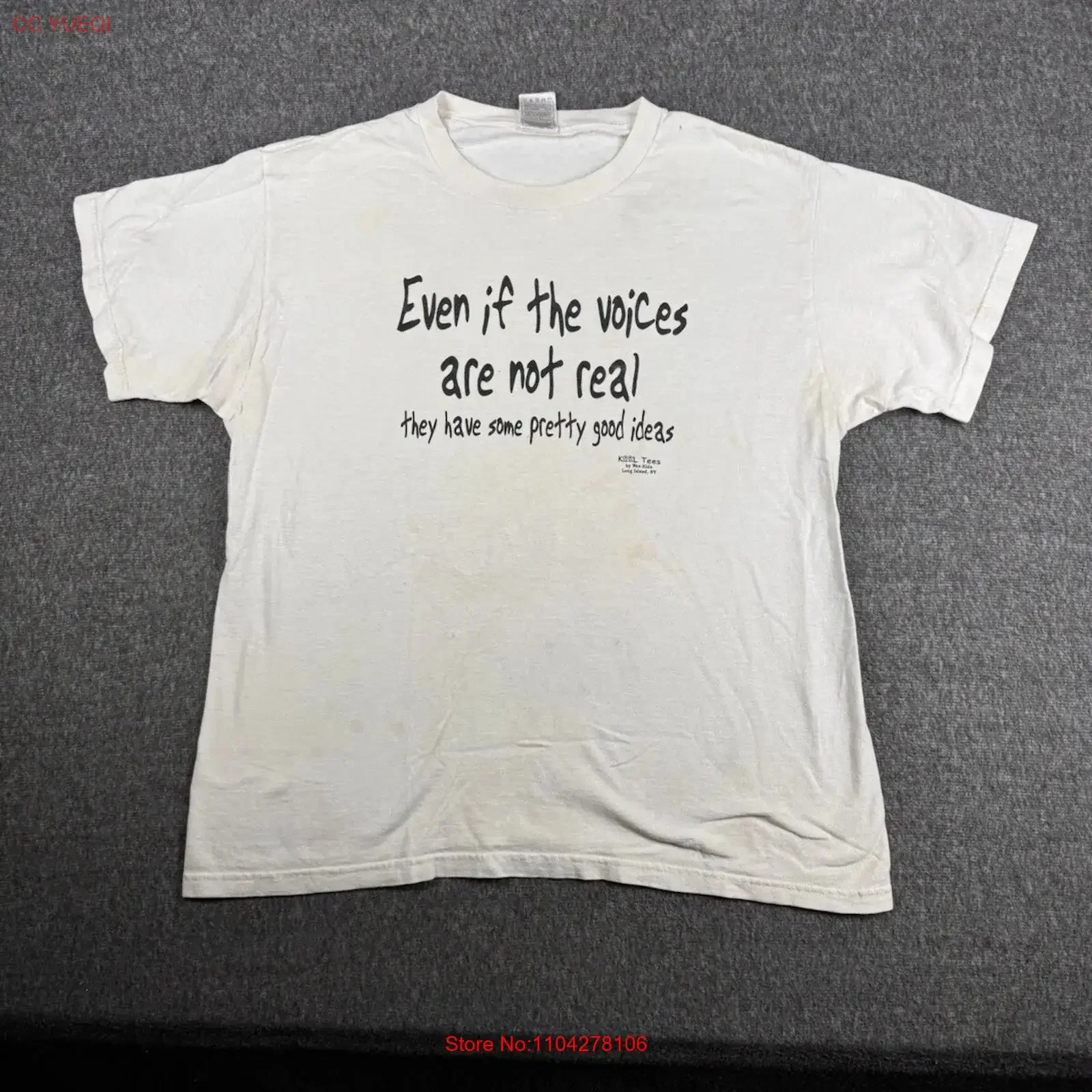Y2k Funny T Shirt Mens Size L White Even If The Voices Are Not Real vintage Washed Casual Soft graphic Top For Everyday Wear