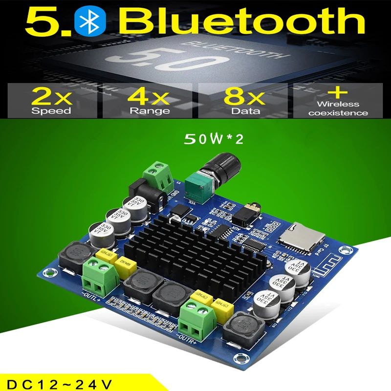 KYYSLB 50W*2 Bluetooth Amplifier Board TPA3116 XH-A314 Digital Amplificador Board Support TF Card AUX Synchronous Input