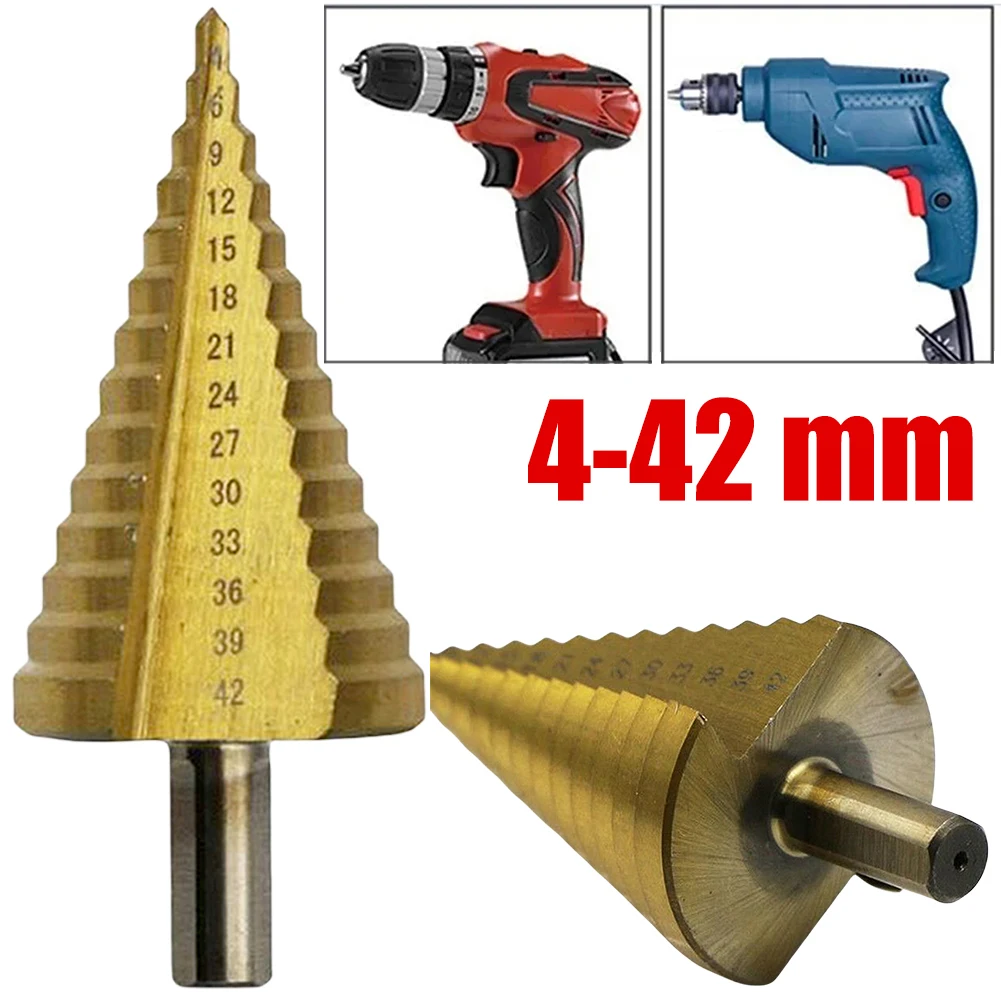 

1Pcs 4-42 Mm Titanium Coated Step Drill Bit HSS Wood Metal High Speed Steel Hole Cutter Step Cone Drill Cone Drilling Tool