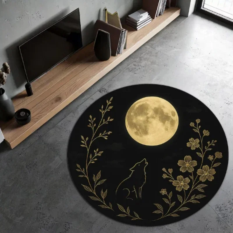 VIKAMA Sun Moon Star Yin Yang Round Area Rug, Soft Non-slip Floor Mat, Washable Carpet for Bedroom Living Room Decor