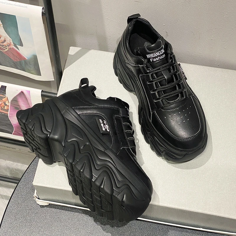 ANUFER Dames Hoog Platform Chunky Sneakers Casual Veterschoenen Sport Papa Schoenen Wit SN02920 EU38.5