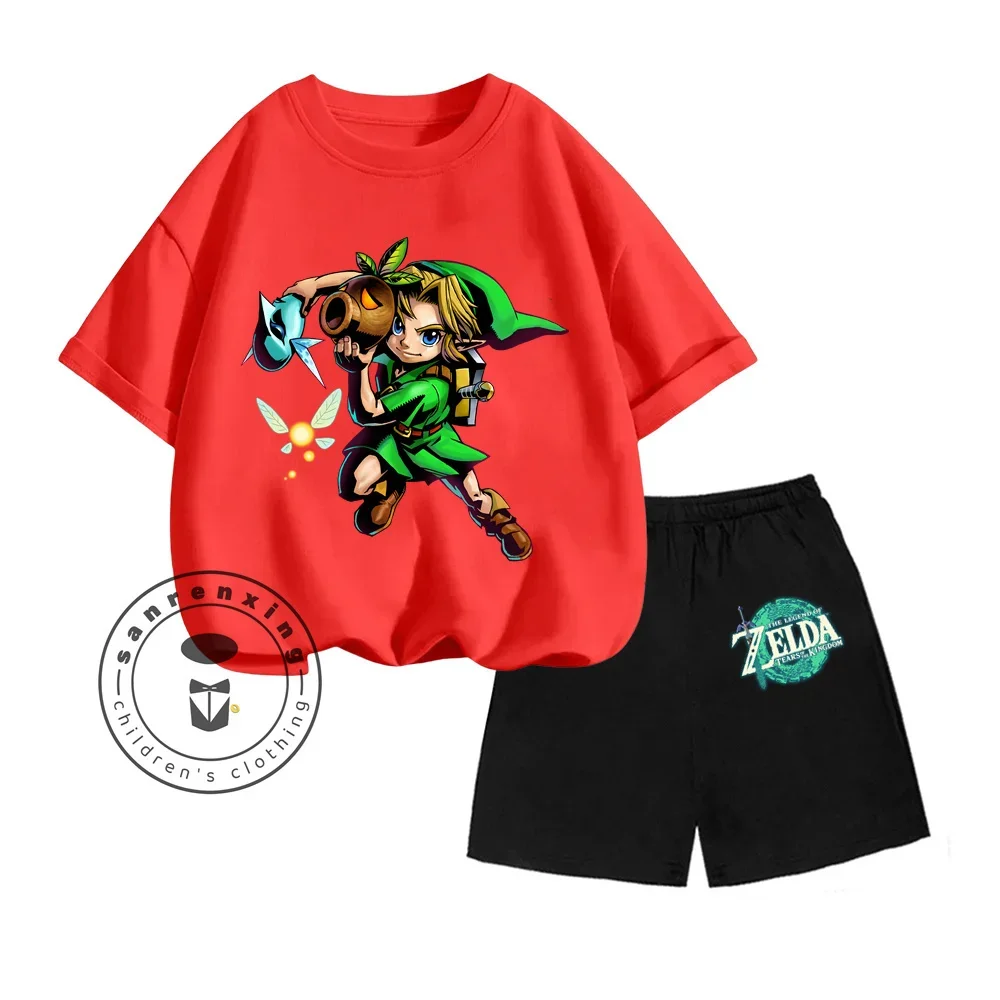 The Legend of Zelda Games Cartoon Print Unique Design O-neck Short Sleeve and Breathable Shorts Children Summer Two-piece Set