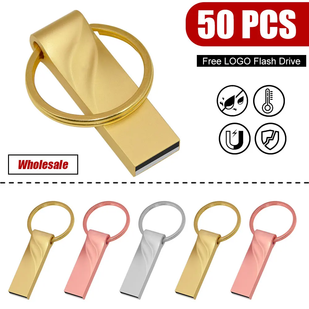 

50PCS/LOT Rose Golden USB 2.0 Flash Drive 4GB High Speed Memory Stick Free LOGO Pen Drive Creative Gifts Pendrive Silver U Disk