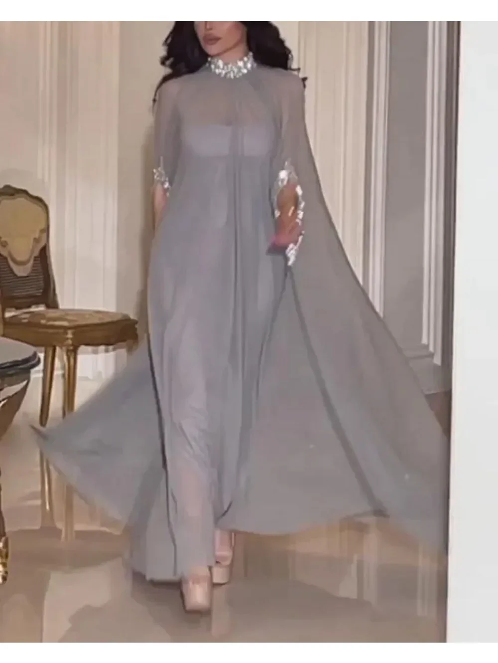 دبي السعودية فستان الحفلات العربية للنساء المغرب قفطان رداء الترتر الشيفون 2 قطعة مجموعة Vestidos De Fiesta الرسن فساتين طويلة