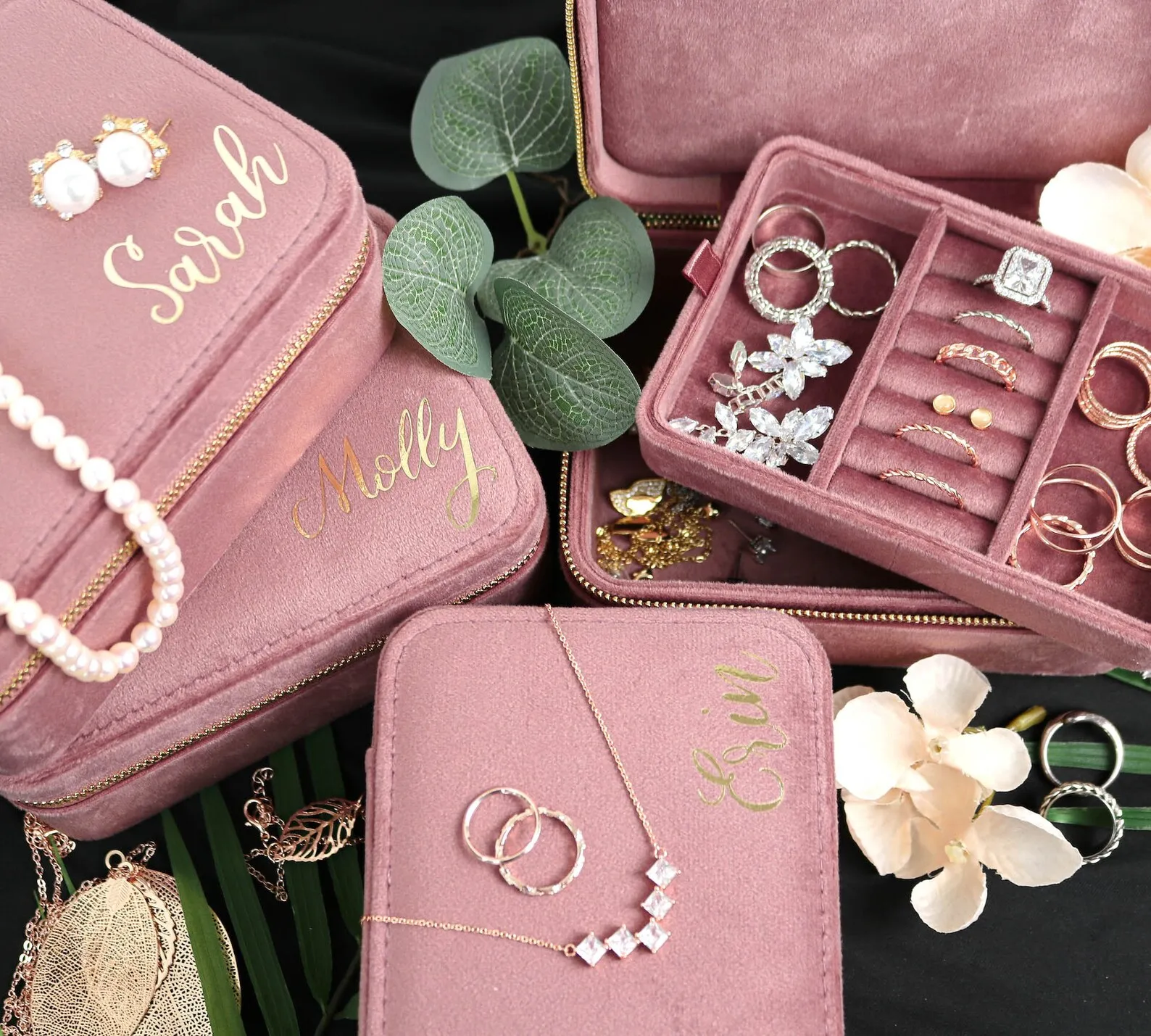 

Personalized Velvet Jewelry Box Custom High Quality Two-Tier Jewelry Organizer Mother's Day Gift Christmas Holiday Gift For Her
