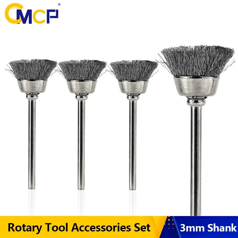 

CMCP Stainless Steel Wire Brush 3.0mm Shank Abrasive Tool Wheel Brush Metalworking for Dremel Rotary Tool Accessories