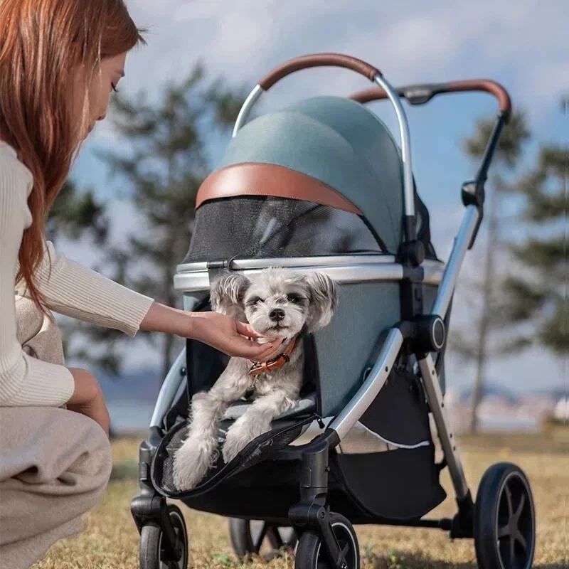 Aviation Aluminum Alloy 30kg Loading Capacity Waterproof Detachable 3 In 1 Luxury One Hand Foldable Travel Two Pets Stroller