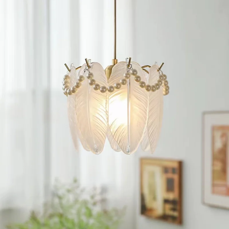 French Pendant Lamp Luxurious Glass pearl Lampshade Hanging Lights Fixtures For Dining Room Bedroom Decoration Lighting