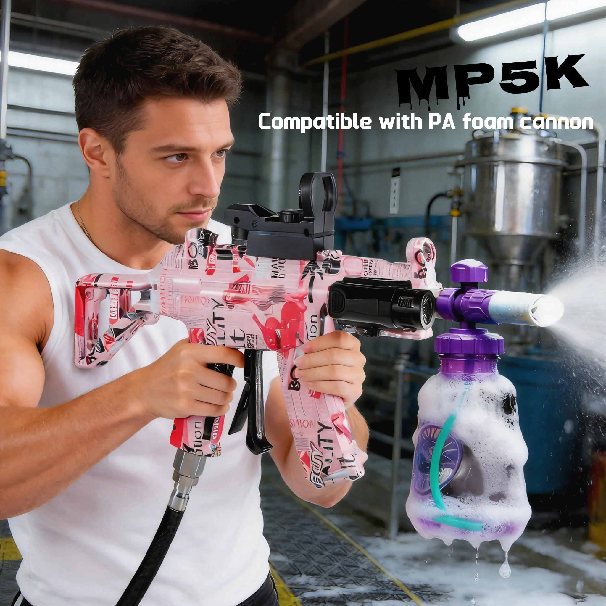 

MP5K Graffiti High Pressure Car Wash Gun, Portable Power Washer For Car & Outdoor Cleaning, Fun Washing Tool