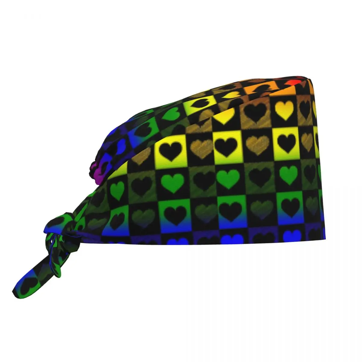 Rainbow Heart Checkers Checkered Working Cap Surgical Hats Women Men Operating Room Cap Nursing Cap Lab Works Hat