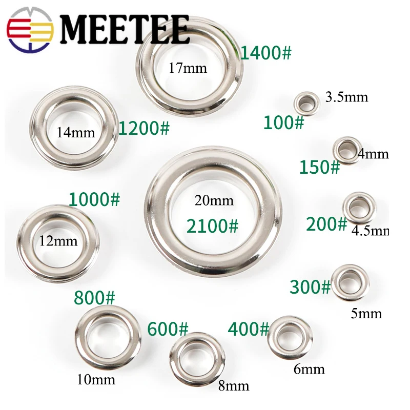 100Sets Meetee 4-10mm Metal Eyelets Buckles with Installer Die Punch Tool 3Colors DIY Bags Belt Leather Craft Grommet Material