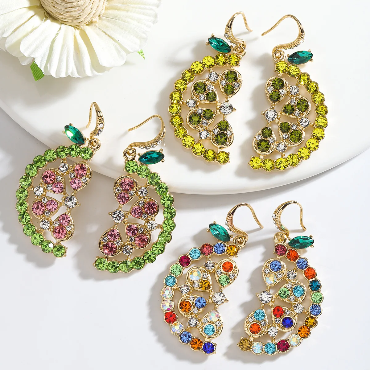 New fashion super flash full diamond light luxury fruit earrings exaggerated hollow design alloy lemon earrings