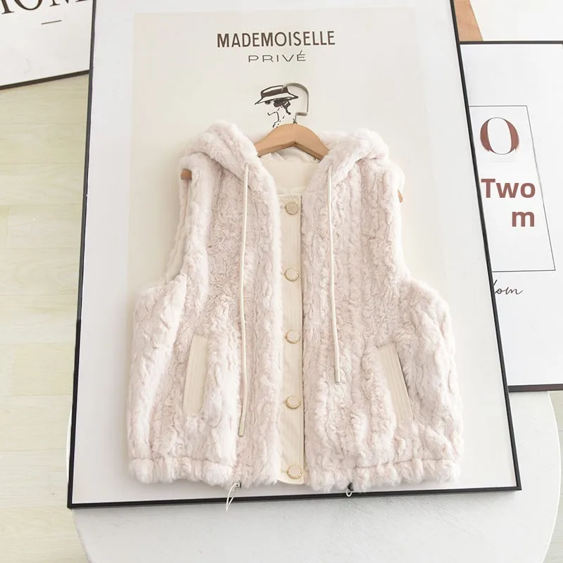 

Осень вода 2023, зимняя модная антивозрастная свободная повседневная универсальная жилетка с капюшоном из искусственного меха, женская модная верхняя одежда