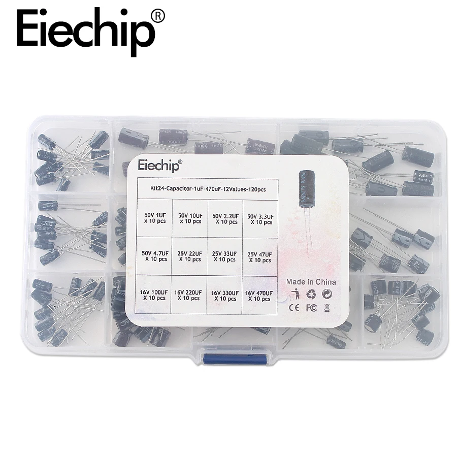 120Pcs 12 Kinds Electrolytic Capacitors Range1UF-470UF Assortment Kit, 16V/25V/50V Aluminum Radial Electrolytic Capacitors