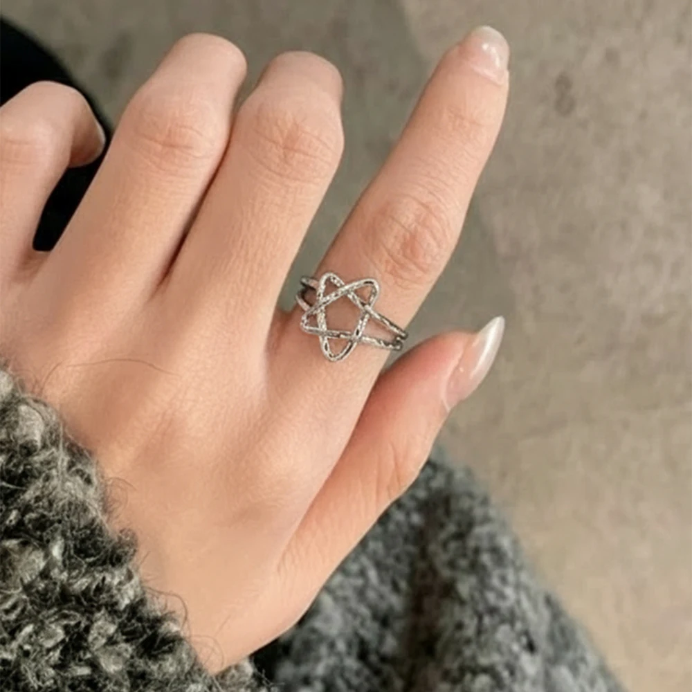 Stainless Steel Star Ring Open Design Trendy Cute Small Batch Design Sense Five Pointed Star Finger Ring Fashion Jewelry