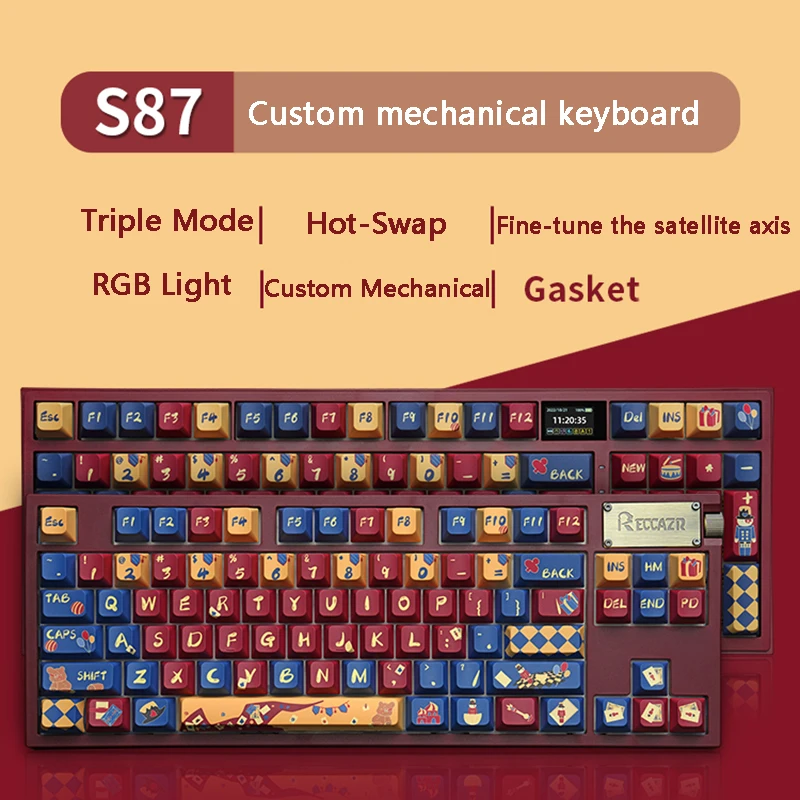 S87 Custom Mechanical Keyboard 87Keys Gasket Structure Wireless Bluetooth Triple Mode RGB Hot Swap with Display PBT Keycaps