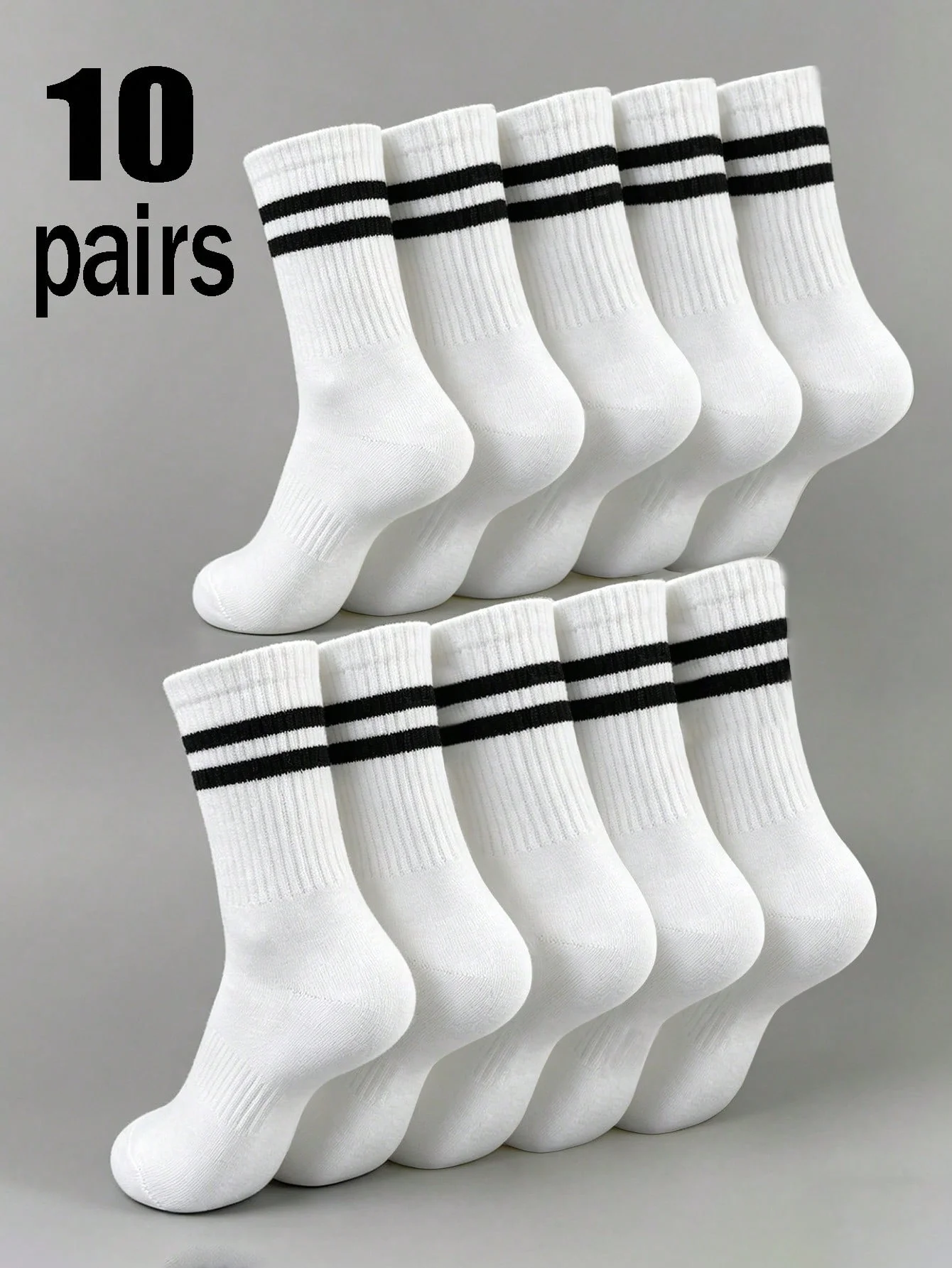 10 Pairs Children's Crew Socks Double Stripe Mesh Breathable Sweat Wicking Non Slip Grip Boys Girls Athletic School Sports Socks
