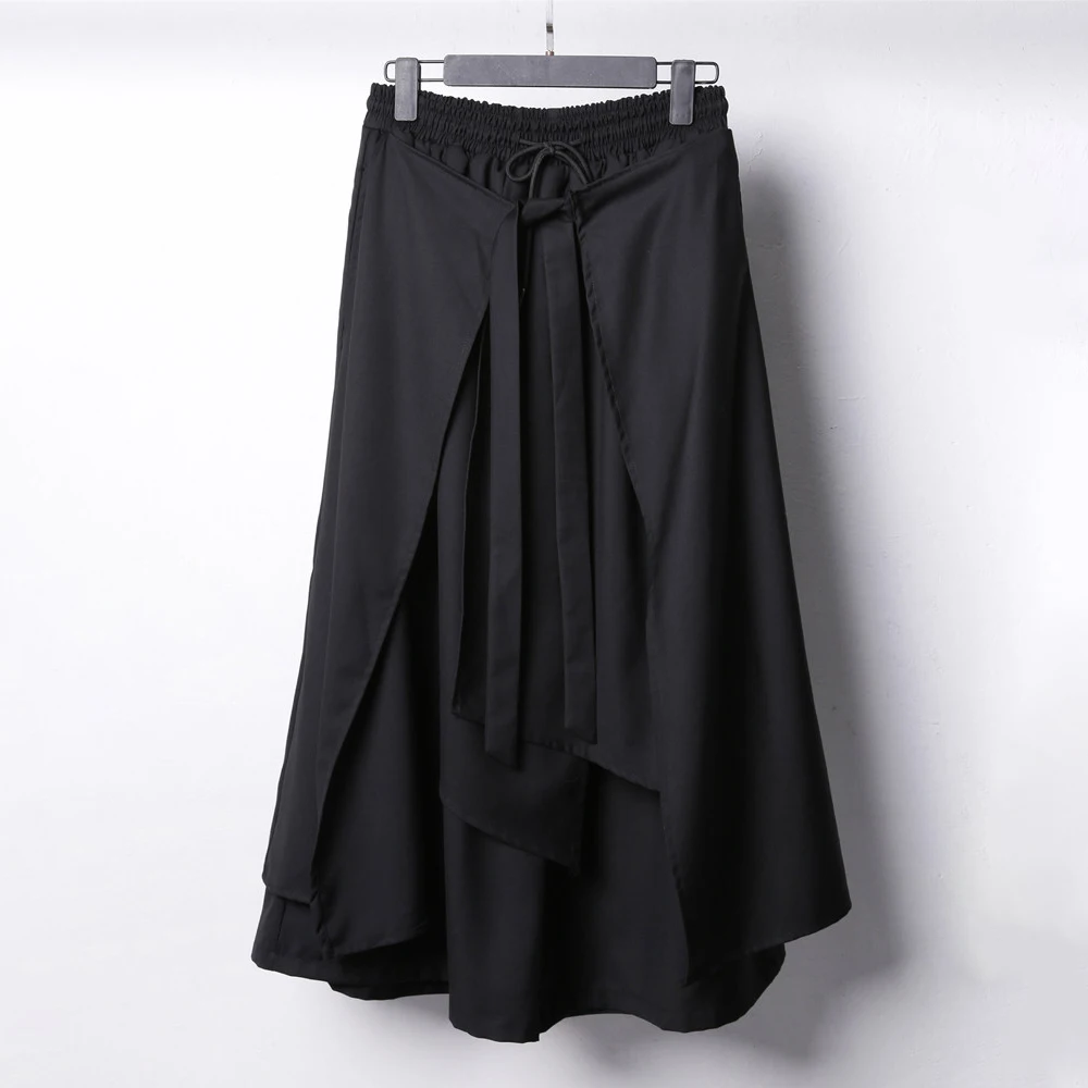 Y2k Asymmetrical Fake Two-Piece Lace-Up Dark Skirt Pants Genderless Autumn Streetwear Fashion Casual Samurai Pants Unisex 2026