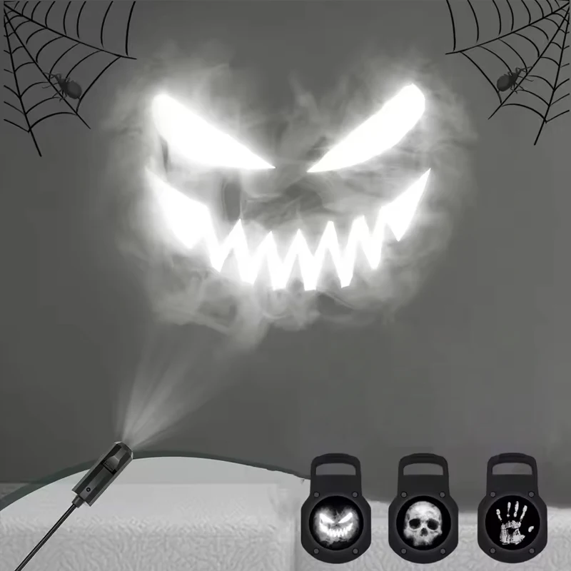 LED Projector Light Halloween Scary Patterns USB Projector Light Witchable Pattern Atmosphere Lamp for Room Ceiling Window Wall