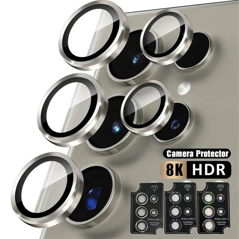 Metal Lens Ring Glass For Samsung Galaxy S25 S24 S23 S22 Ultra Plus Z Fold 7 6 Camera Protection Cover HD Tempered Glass Case