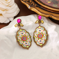 Medieval Vintage Mandala Earrings Antique Gold Plated Oil Painting Flower Earrings For Women Jewelry