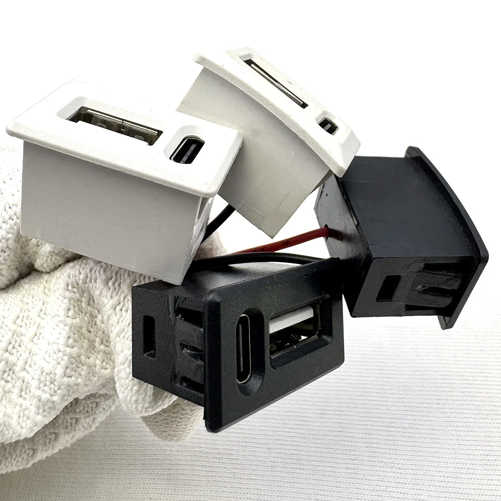 15pcs Double Layer USB Female Base Type-C Socket A Female USB Lamp Charging Socket Power Socket 2Pin With Cable Connector