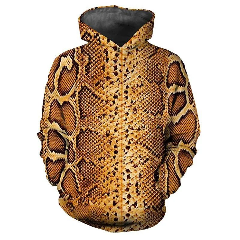 Python Snake Pattern Cosplay Personality Hoodie For Men Clothes All Over Print Animal Pattern Loose Drawstring Hooded Coat 2025