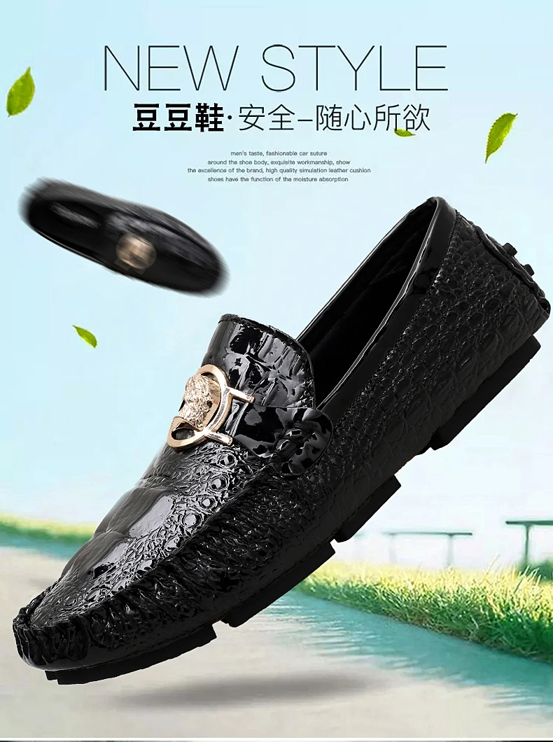 Herren-Slipper mit Krokodilmuster, Frühling/Sommer 2025, Britischer Stil, Glänzendes Leder, Lässige Loafer, Handgefertigt – Detail 1