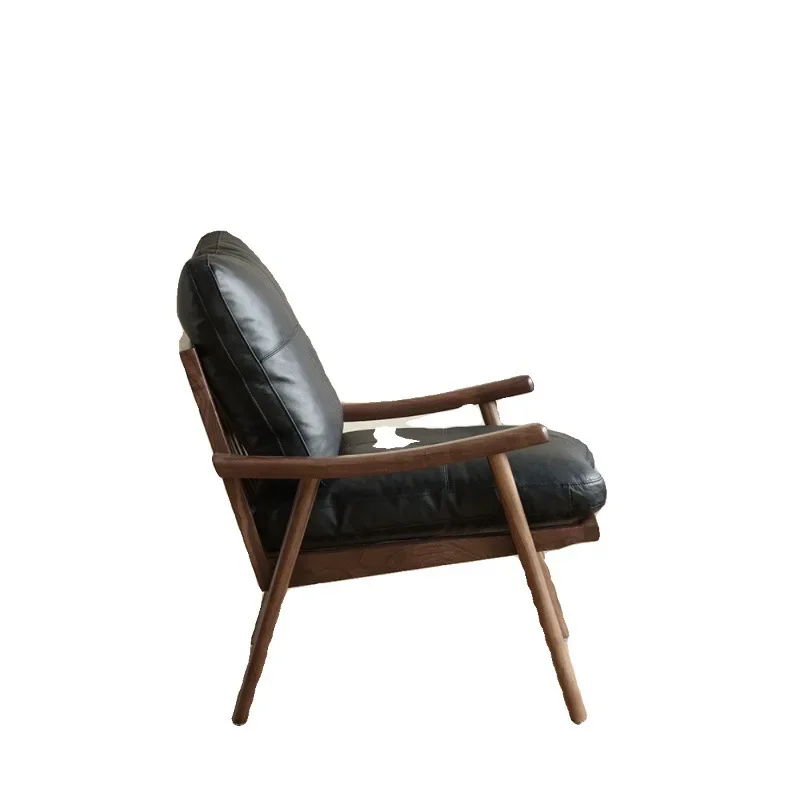 

North American black walnut leisure chair Nordic single sofa table leather Italian light luxury designer