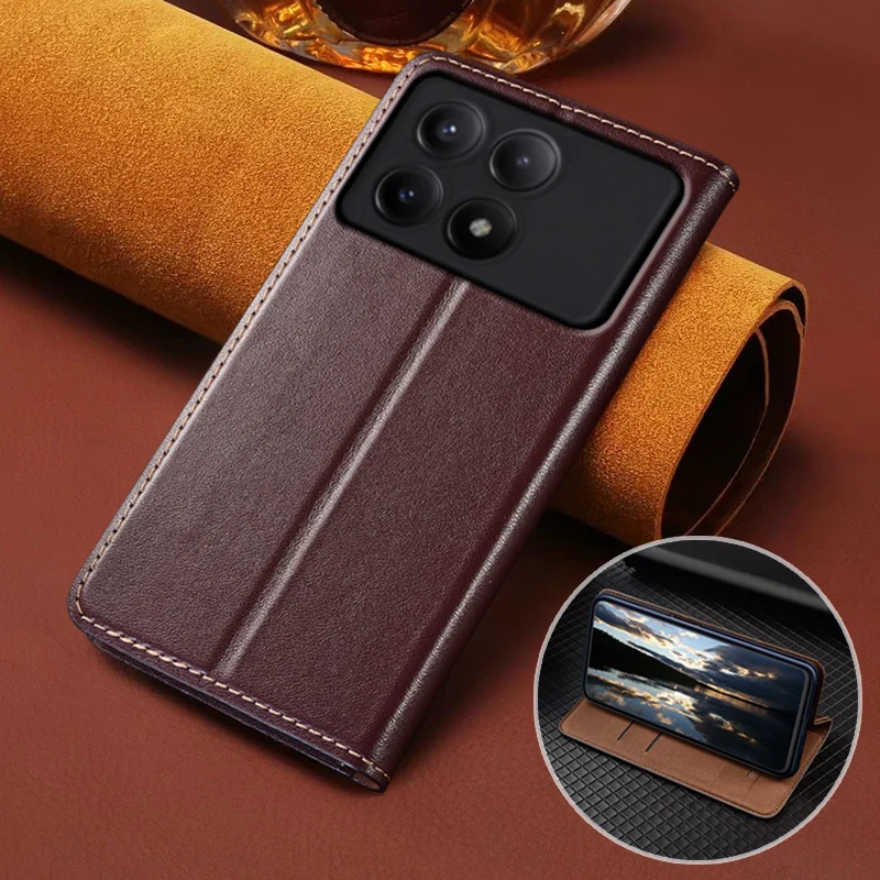 

For XIAOMI Redmi K70E K70 Pro K70Pro Champion 5G Flip Case Napa Pattern Magnetic Cover Cowhide Genuine Leather Wallet Covers