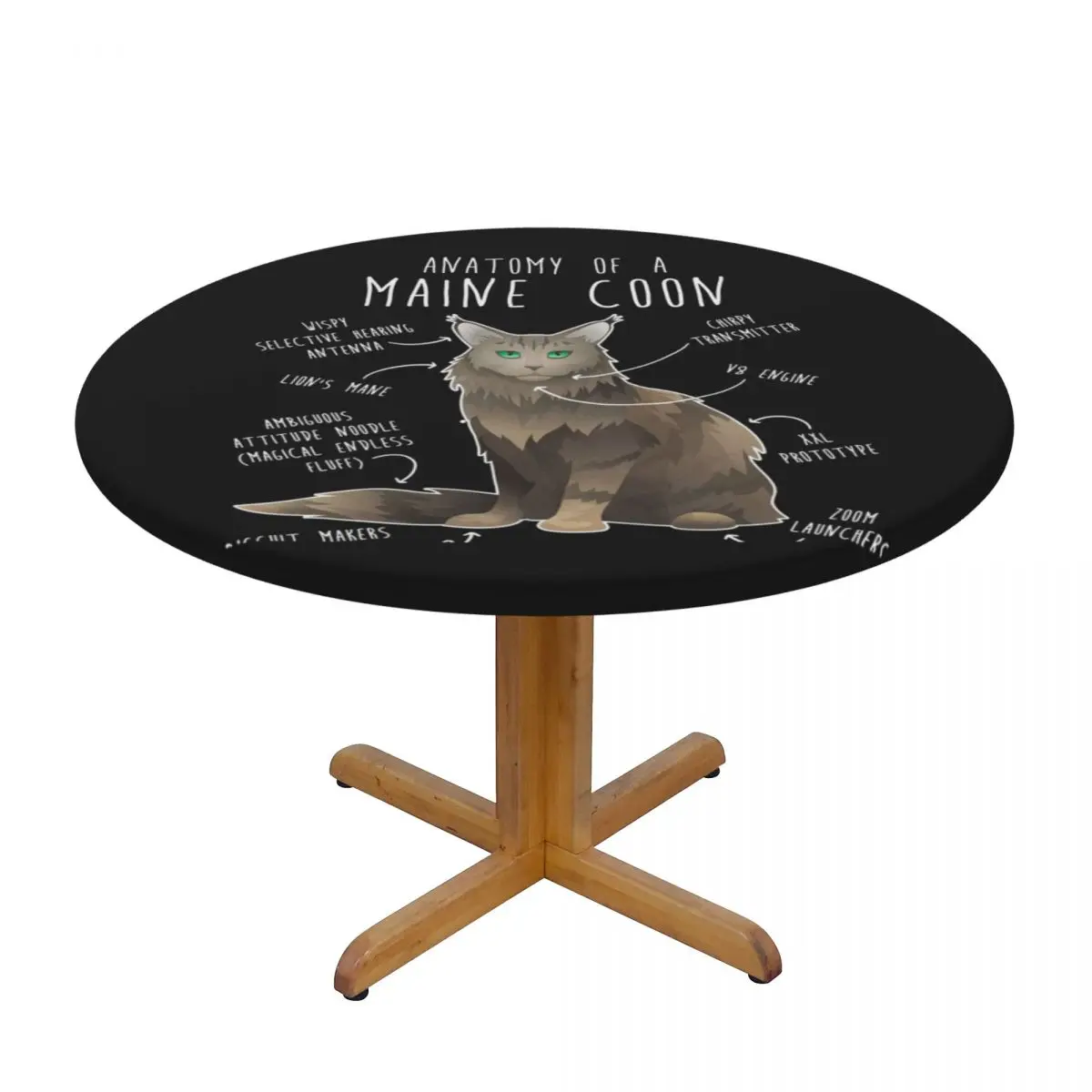 Maine Coon Cat Anatomy 7 Waterproof Round Tablecloth Oilproof Table Cloth for Kitchen Events Dining Table Cover