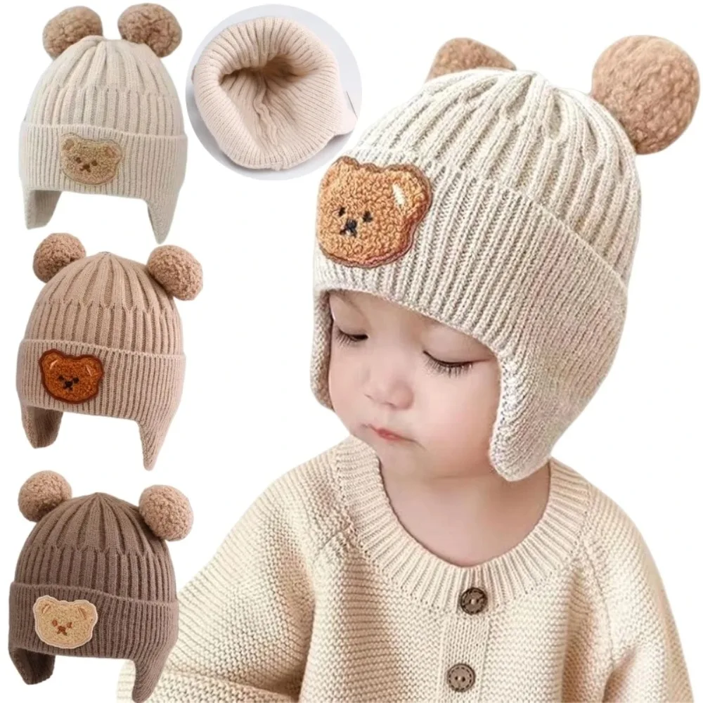 

Baby wool hat cute little bear ear protection hat autumn and winter warm knitted baby hat Halloween Christmas birthday gift