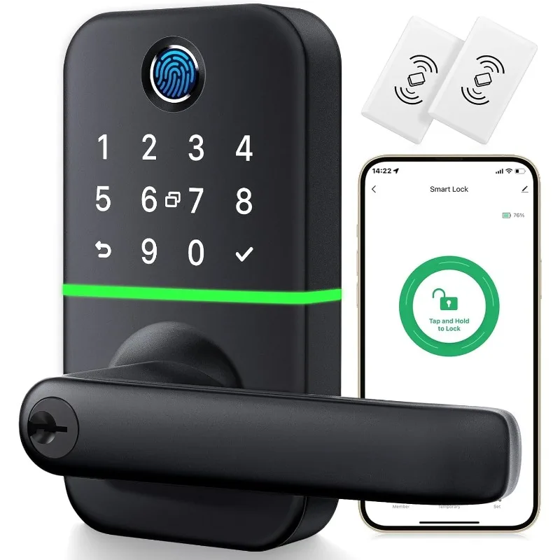 

Smart Door Lock with Handle: Kucacci Keyless Entry Fingerprint Lock - Digital Code Handle with Keypad - Electronic Smart