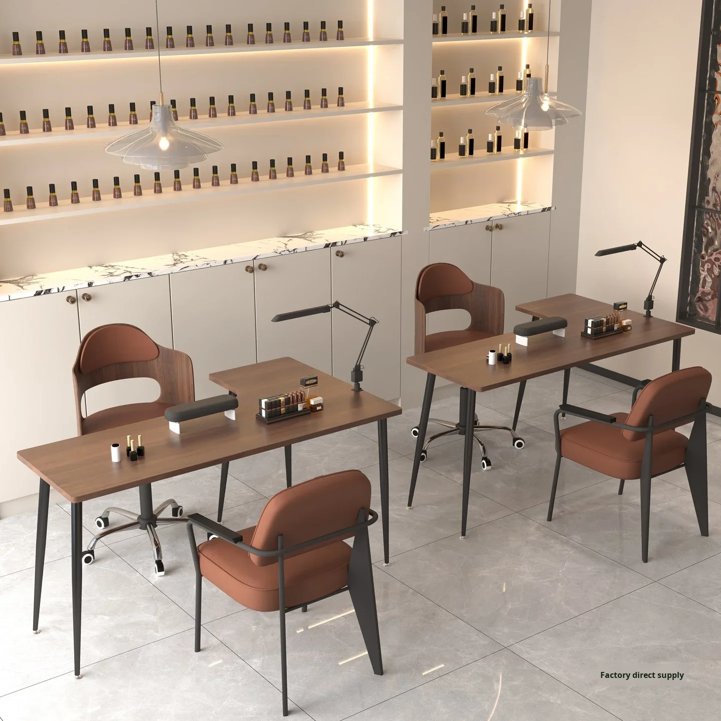 Modern European Wooden Corner Table And Chair Set, Suitable For Beauty Salons, Manicure Studios, Commercial Salons, Furniture, S