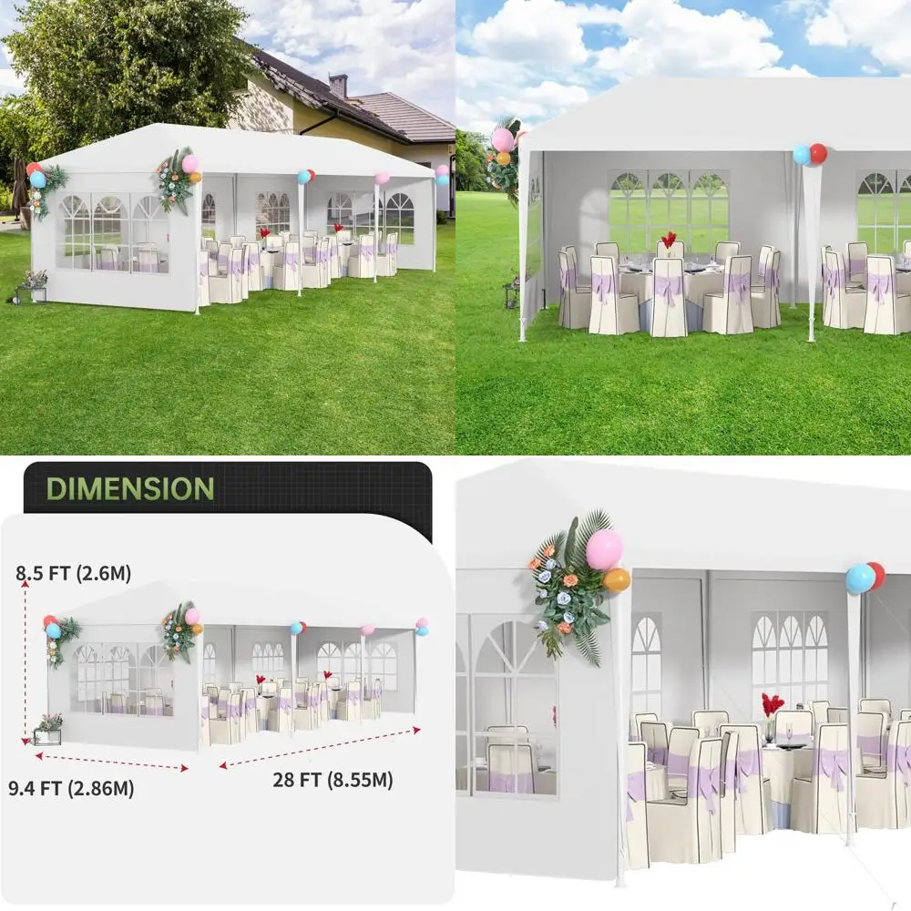 Toldo portátil para exteriores de 10x30 con 5 lados extraíbles para bodas, fiestas y barbacoas - Blanco