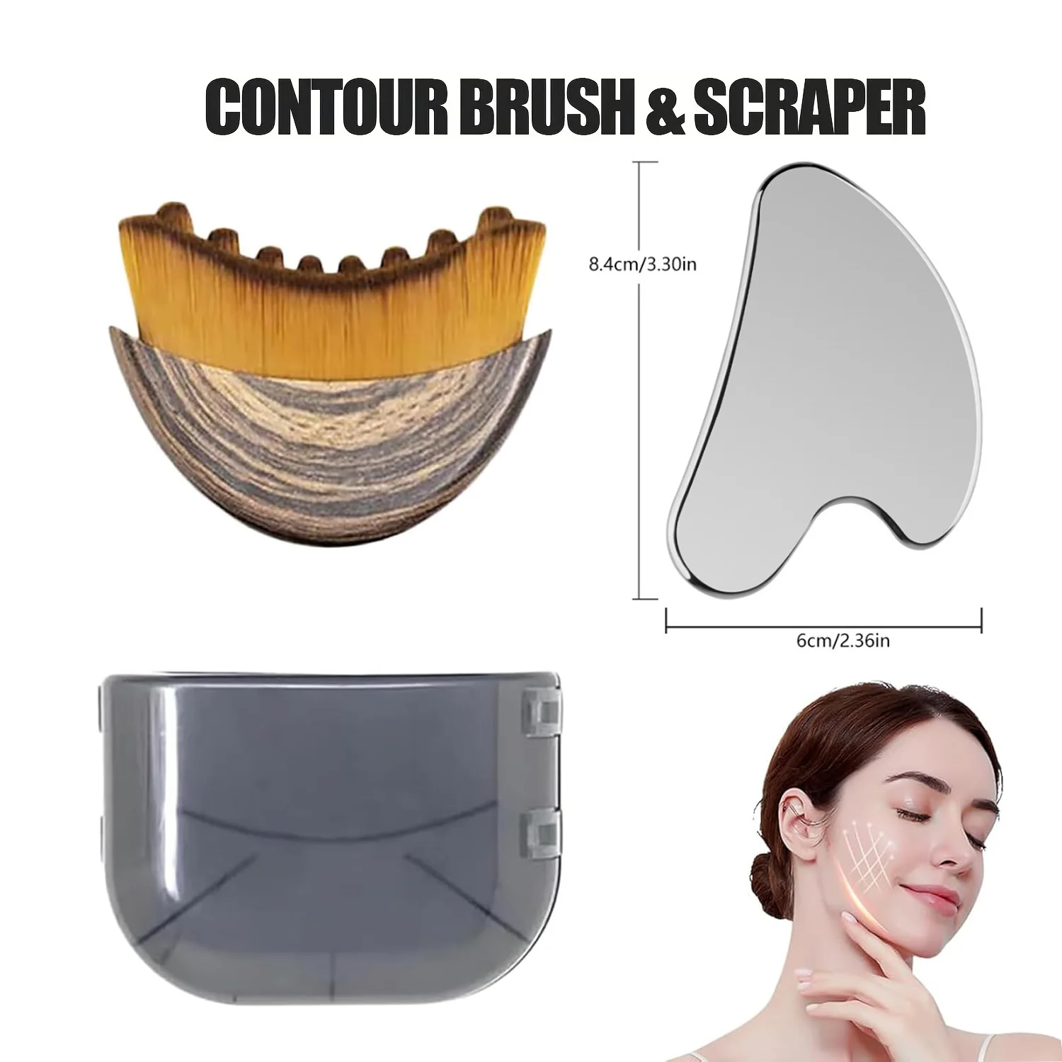 2 Pieces Multi-function Contour Brush Scraping Board Set Women's Lymphatic Contour Facial Brush Stainless Steel Scraping Board