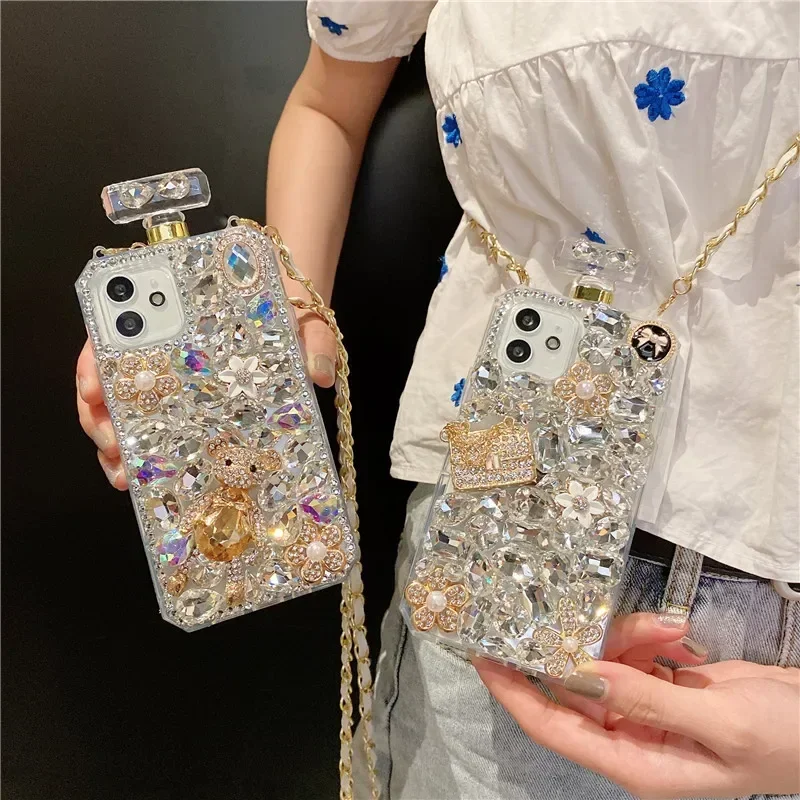 Etui na butelkę perfum 3D do Samsung Galaxy S25 S21, S22, S23 Ultra, S24, Plus, Note 20, Pumpkin Car Covers Strap, Hot Bling — zdjęcie produktu 3